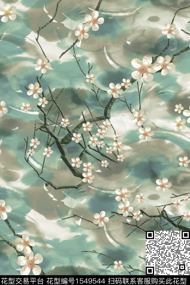 底纹梅花女装数码印花花型下载（图片编号: 1549544） - 瓦栏（Walan）
