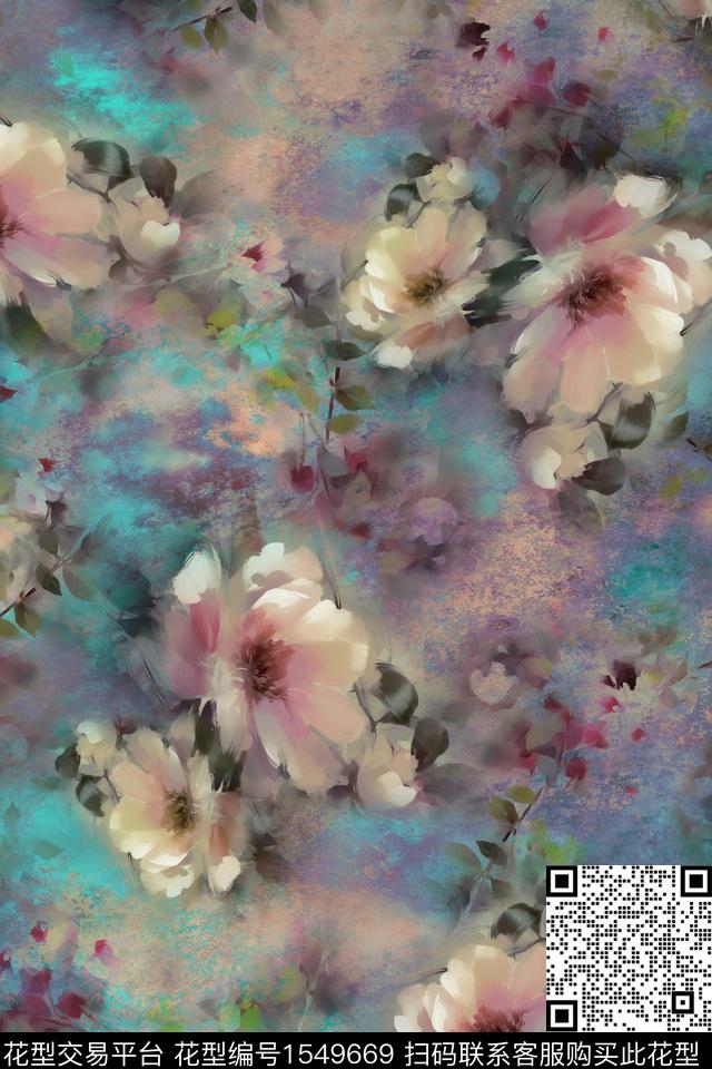 水彩中老年花卉数码印花花型下载（图片编号: 1549669） - 瓦栏（Walan）