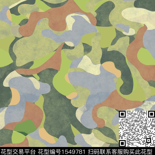ZZ407 p greenn.jpg - 1549781 - 迷彩 抽象 肌理 - 数码印花花型 － 男装花型设计 － 瓦栏