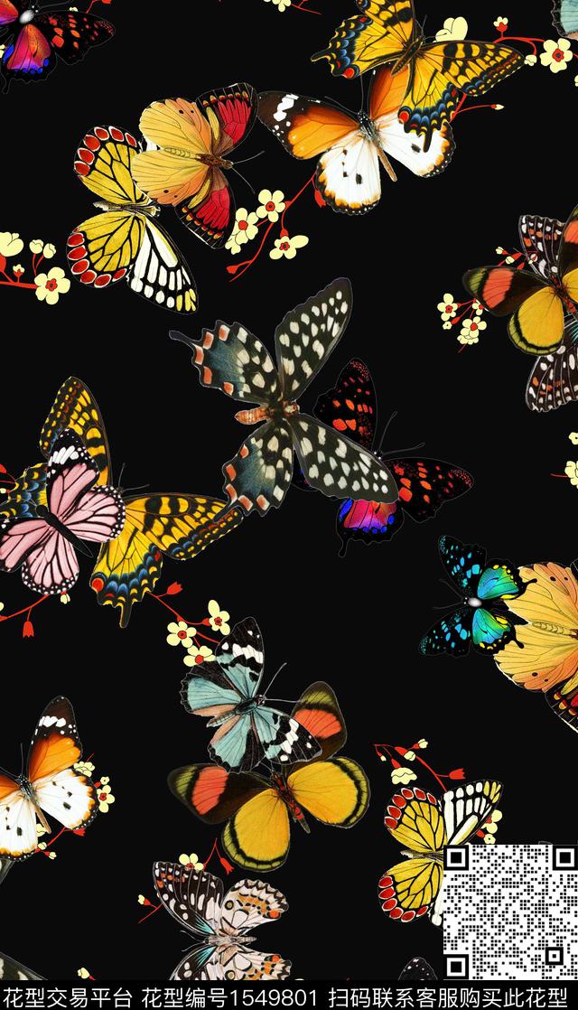 q-009.jpg - 1549801 - 黑底 蝴蝶 花卉 - 数码印花花型 － 女装花型设计 － 瓦栏