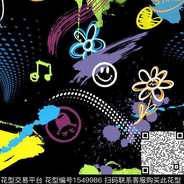 趣味涂鸦泼墨数码印花花型下载（图片编号: 1549986） - 瓦栏（Walan）