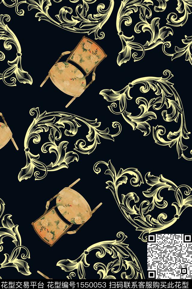 中国风复古花纹数码印花花型下载（图片编号: 1550053） - 瓦栏（Walan）
