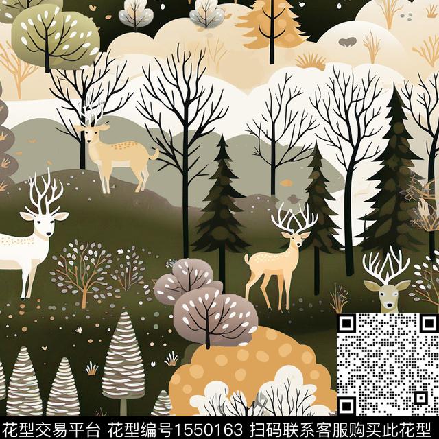 ZZ423 pa.jpg - 1550163 - 树木 动物 鹿 - 数码印花花型 － 礼品花型设计 － 瓦栏