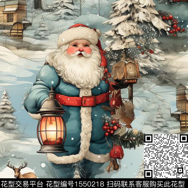 ZZ419 pa.jpg - 1550218 - 圣诞老人 鹿 雪景 - 数码印花花型 － 礼品花型设计 － 瓦栏