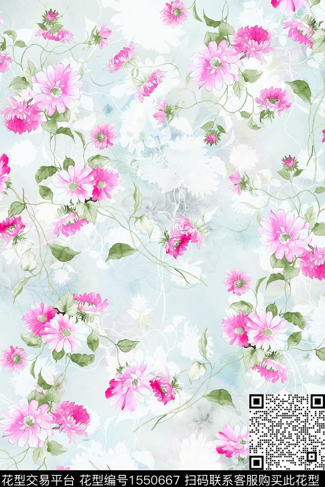 XZ5049.jpg - 1550667 - 小清新 水彩 影花 - 数码印花花型 － 女装花型设计 － 瓦栏