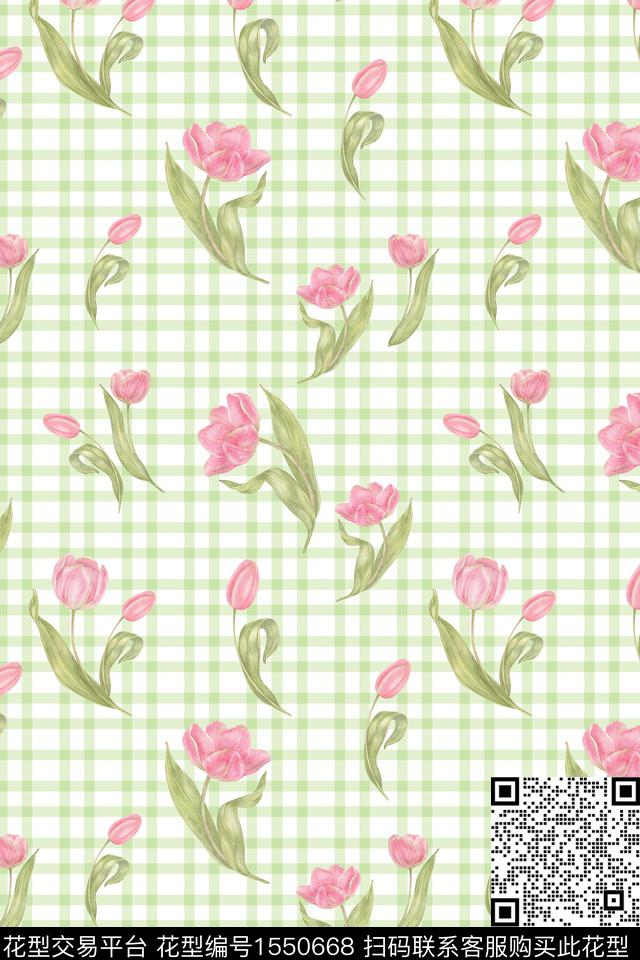 XZ5050.jpg - 1550668 - 格子 小碎花 花卉 - 数码印花花型 － 女装花型设计 － 瓦栏