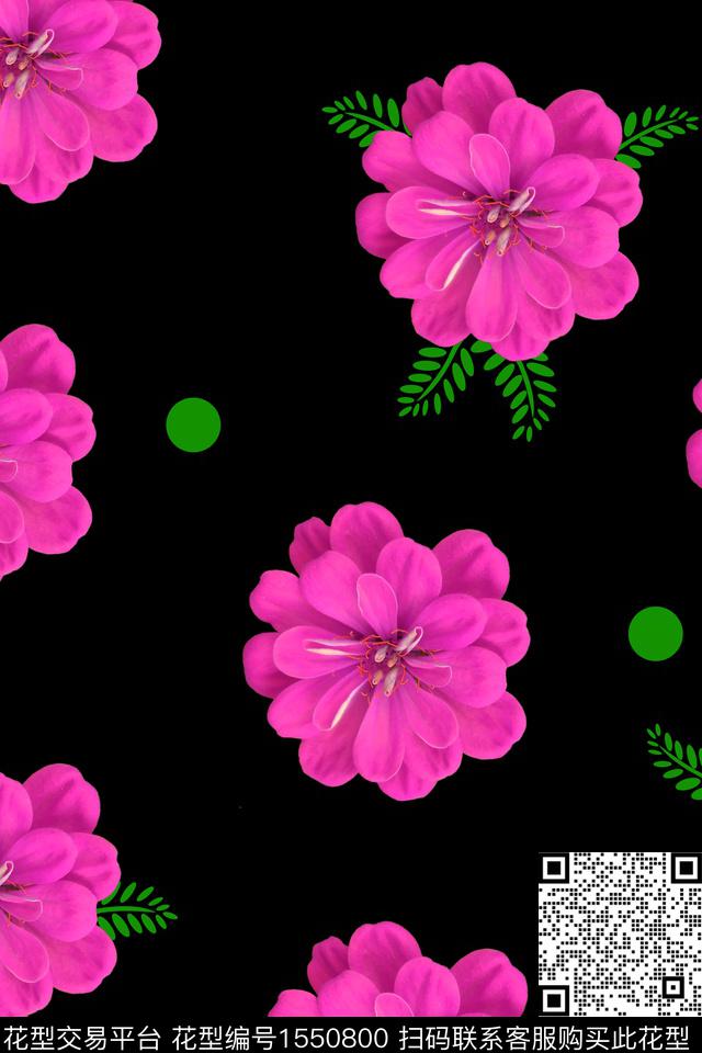 大花黑底花卉花卉数码印花花型下载（图片编号: 1550800） - 瓦栏（Walan）