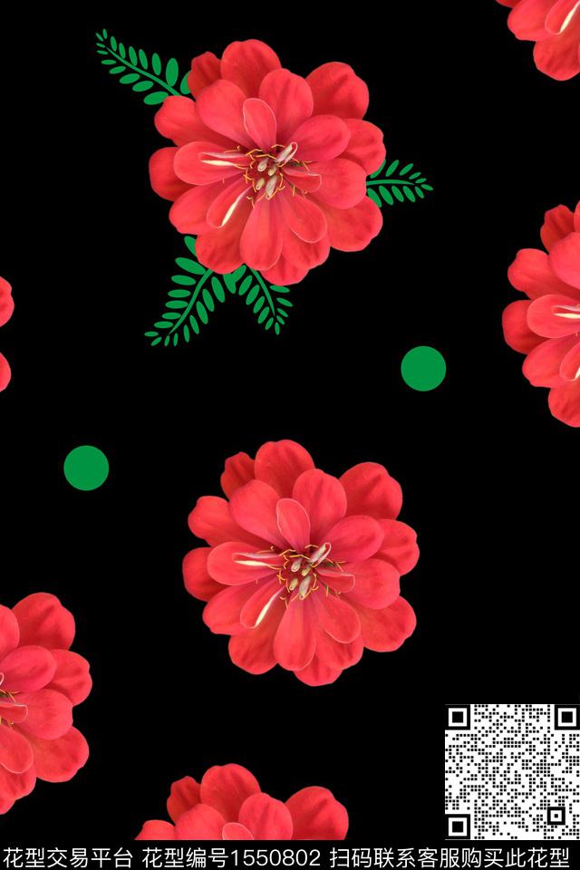 大红花ps.jpg - 1550802 - 花卉 大花 波点 - 数码印花花型 － 女装花型设计 － 瓦栏
