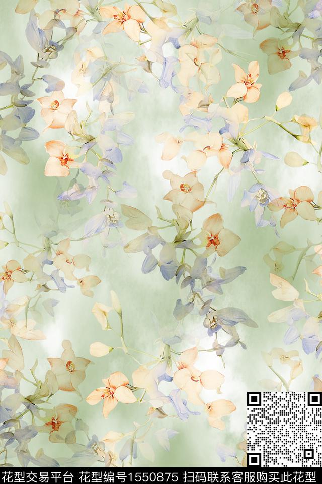 手绘花卉底纹满版散花数码印花花型下载（图片编号: 1550875） - 瓦栏（Walan）