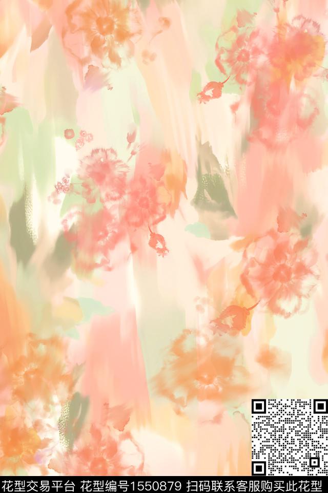 手绘花卉底纹花卉数码印花花型下载（图片编号: 1550879） - 瓦栏（Walan）