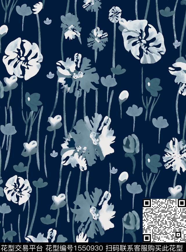水彩花卉抽象花卉花卉数码印花花型下载（图片编号: 1550930） - 瓦栏（Walan）
