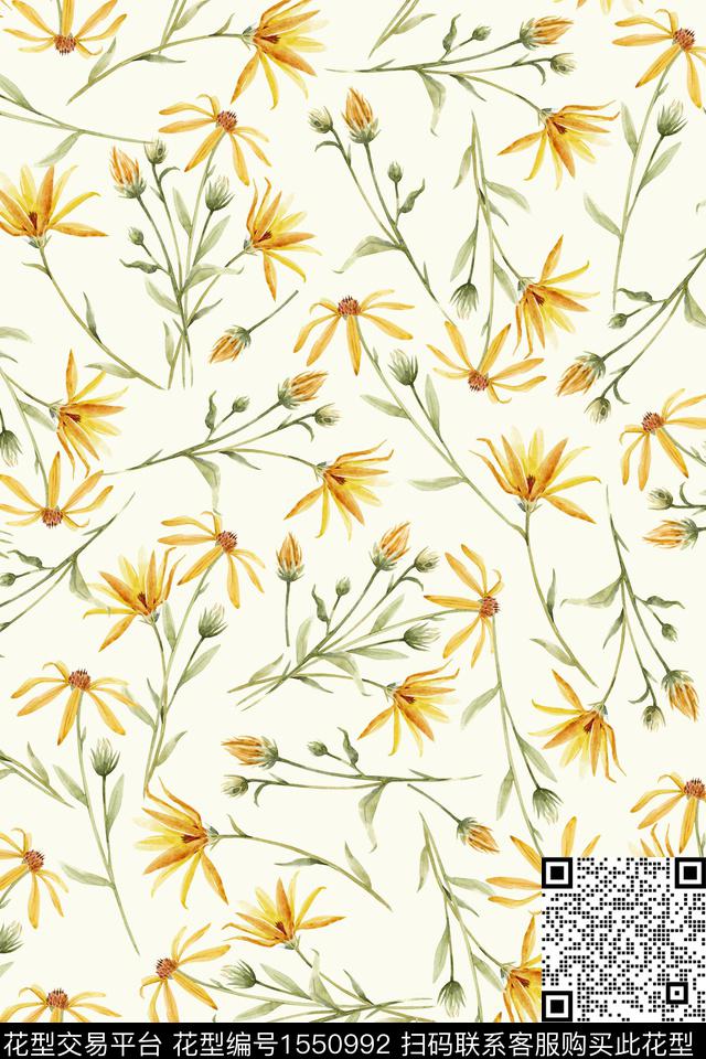 小碎花小雏菊花卉数码印花花型下载（图片编号: 1550992） - 瓦栏（Walan）