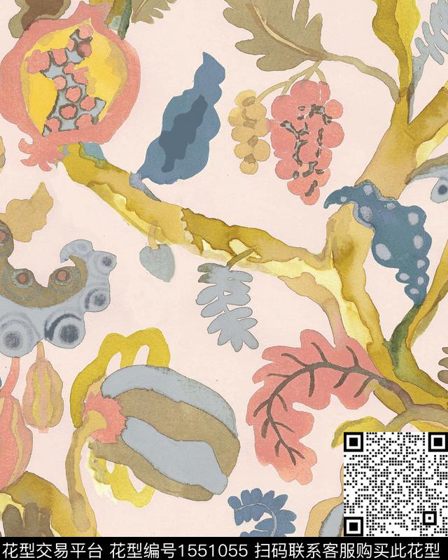 ZZ109 pat  pink.jpg - 1551055 - 水彩 树枝 章鱼腿 - 数码印花花型 － 女装花型设计 － 瓦栏