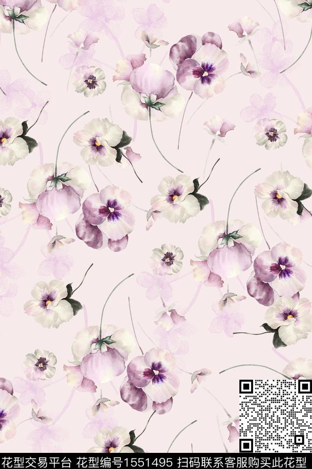 水彩花卉碎花数码印花花型下载（图片编号: 1551495） - 瓦栏（Walan）