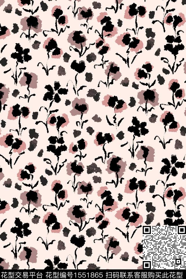 剪影花卉小碎花数码印花花型下载（图片编号: 1551865） - 瓦栏（Walan）