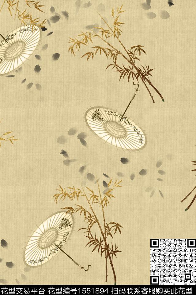 旗袍年轻女性竹子数码印花花型下载（图片编号: 1551894） - 瓦栏（Walan）