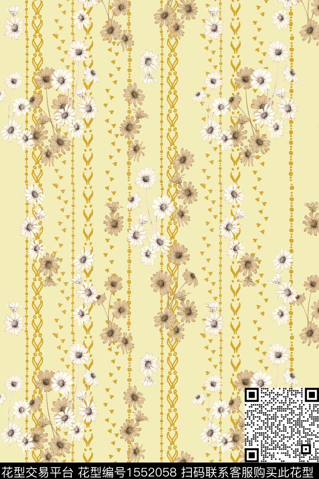 条纹小碎花花卉数码印花花型下载（图片编号: 1552058） - 瓦栏（Walan）