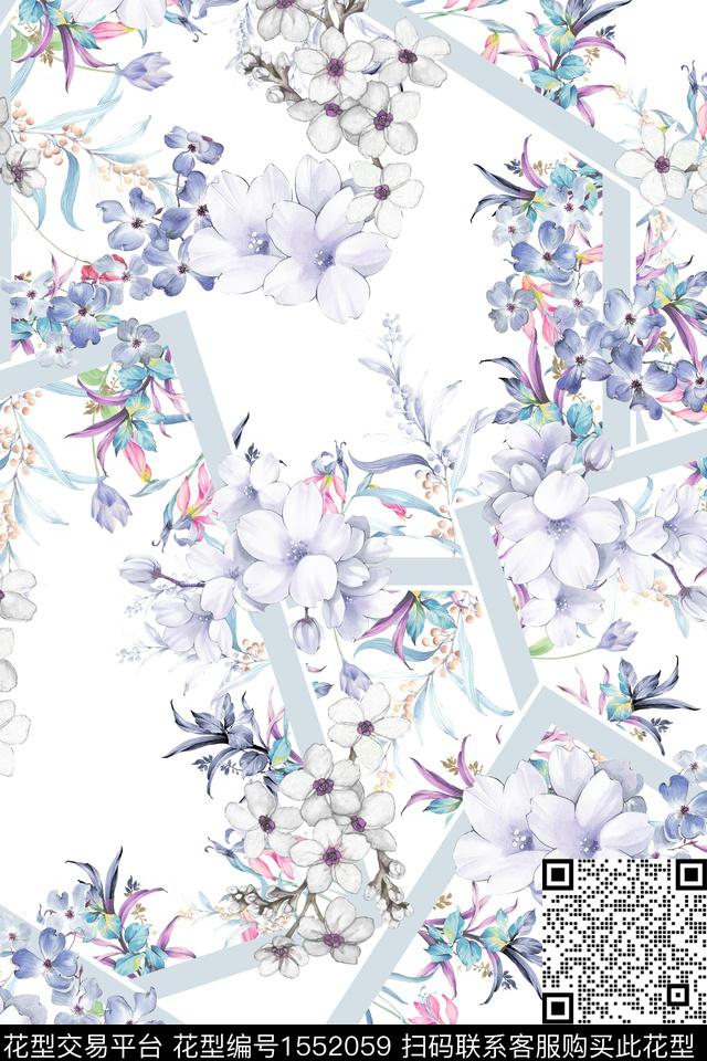 方框水彩几何数码印花花型下载（图片编号: 1552059） - 瓦栏（Walan）