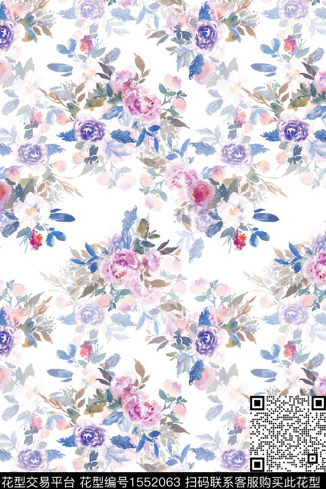 影花满版散花花卉数码印花花型下载（图片编号: 1552063） - 瓦栏（Walan）
