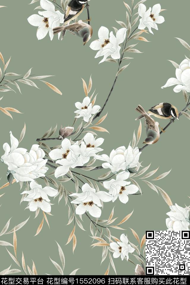 花卉鸟中国风数码印花花型下载（图片编号: 1552096） - 瓦栏（Walan）