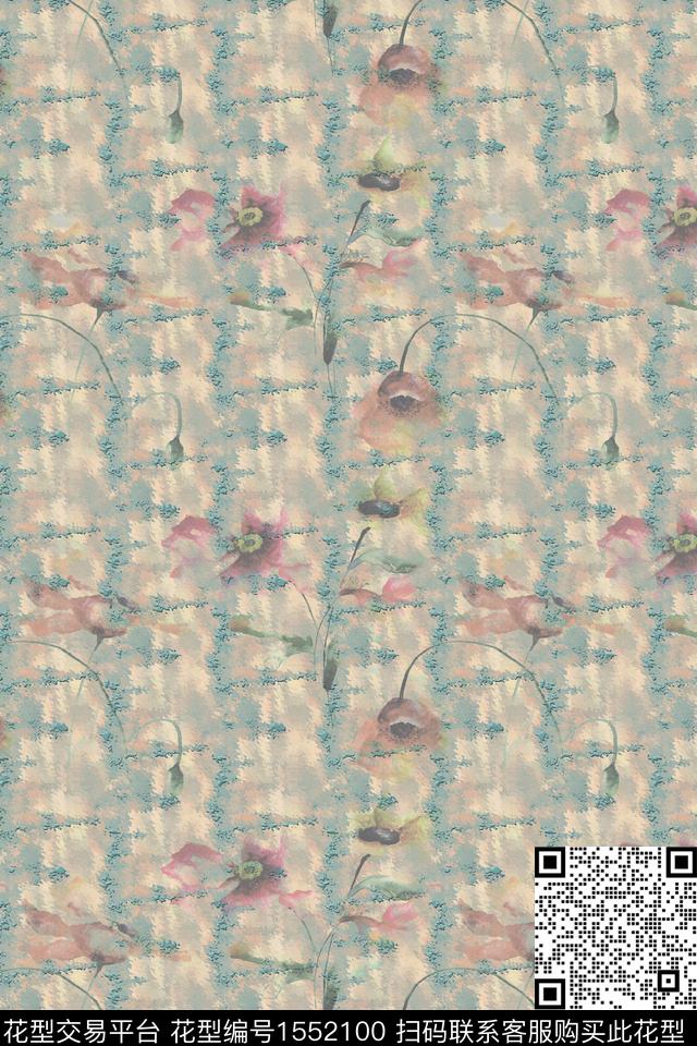 花卉水彩肌理数码印花花型下载（图片编号: 1552100） - 瓦栏（Walan）