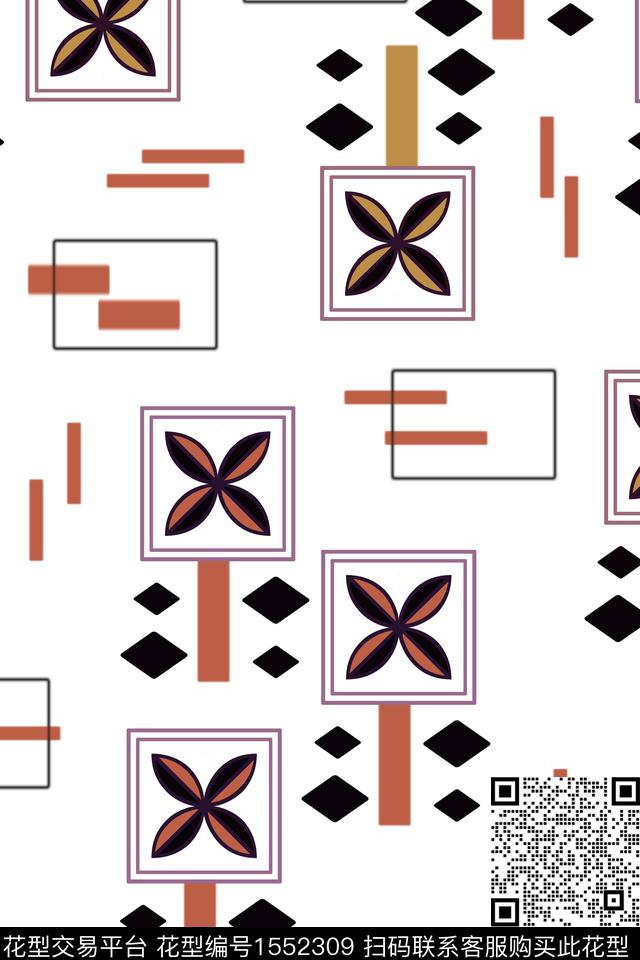 民族风几何花卉格子传统印花花型下载（图片编号: 1552309） - 瓦栏（Walan）