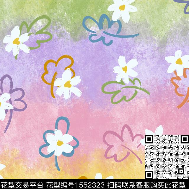 线条花卉花卉炫彩数码印花花型下载（图片编号: 1552323） - 瓦栏（Walan）