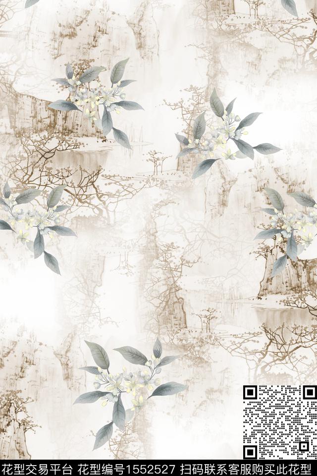 XZ5119.jpg - 1552527 - 中国风 山水 花卉 - 数码印花花型 － 女装花型设计 － 瓦栏