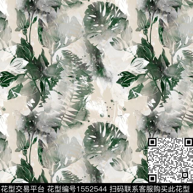 叶子热带抽象数码印花花型下载（图片编号: 1552544） - 瓦栏（Walan）