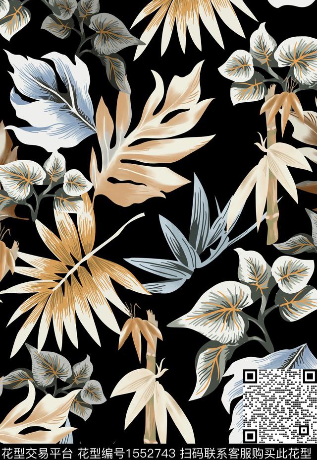 热带花型绿植树叶手绘叶子数码印花花型下载（图片编号: 1552743） - 瓦栏（Walan）