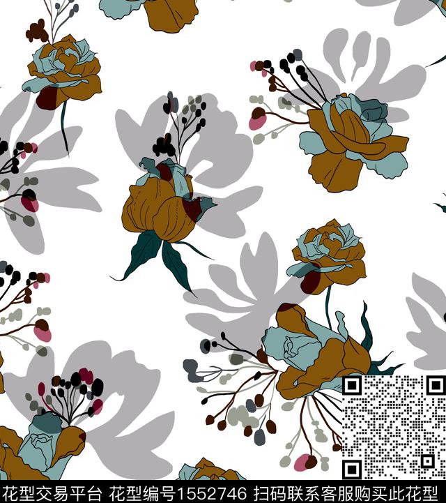 平面花卉剪影花卉数码印花花型下载（图片编号: 1552746） - 瓦栏（Walan）