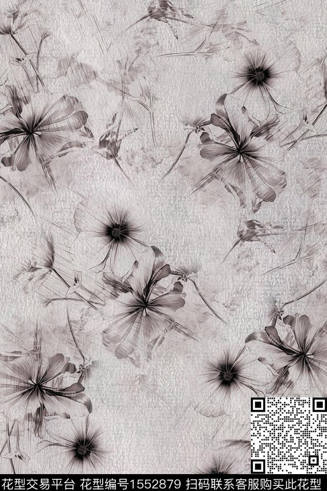 底纹花卉线条数码印花花型下载（图片编号: 1552879） - 瓦栏（Walan）