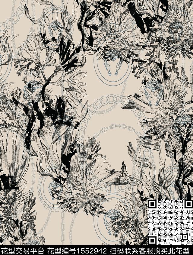 链条珊瑚数码印花花型下载（图片编号: 1552942） - 瓦栏（Walan）