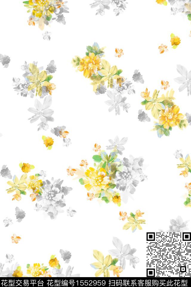 Z14482.jpg - 1552959 - 黑白花卉 小碎花 花卉 - 数码印花花型 － 女装花型设计 － 瓦栏
