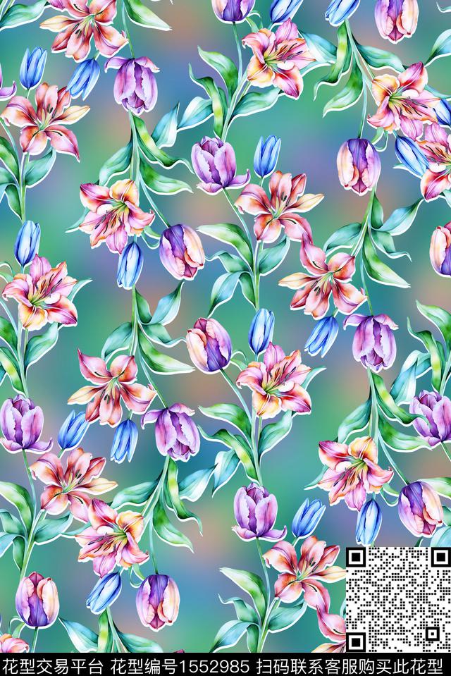 大牌风抽象花卉数码印花花型下载（图片编号: 1552985） - 瓦栏（Walan）