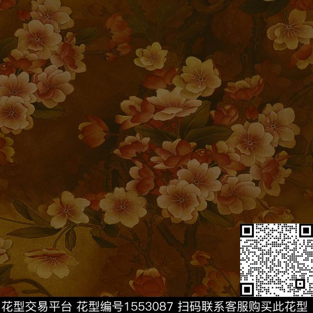 梅花香云纱深色系数码印花花型下载（图片编号: 1553087） - 瓦栏（Walan）