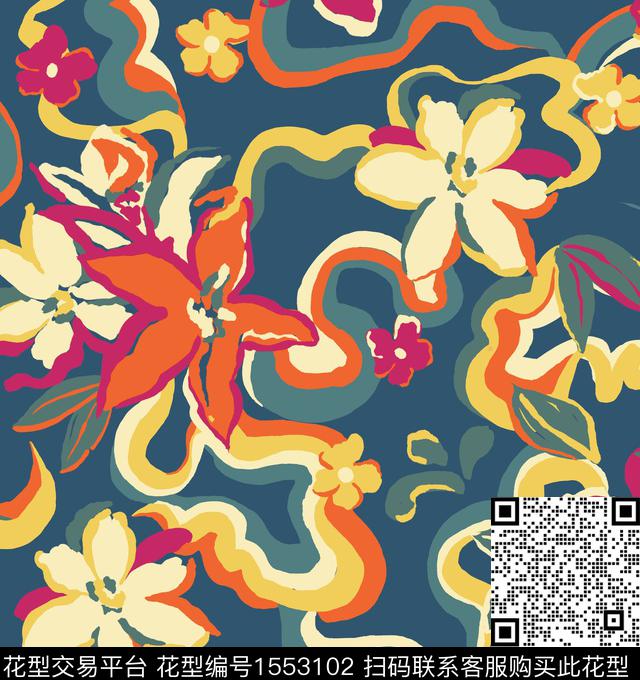 手绘花卉花卉手绘传统印花花型下载（图片编号: 1553102） - 瓦栏（Walan）