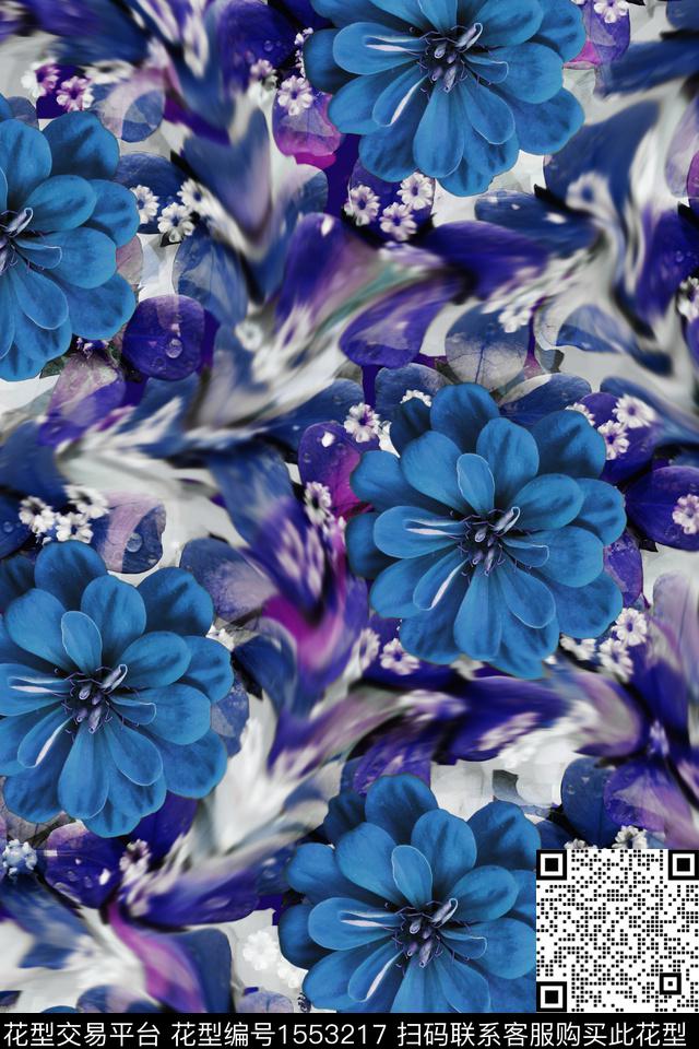 花卉数码花型模糊数码印花花型下载（图片编号: 1553217） - 瓦栏（Walan）