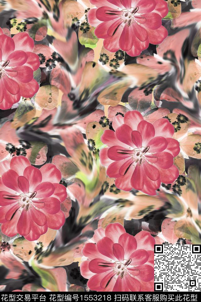 花卉数码花型模糊数码印花花型下载（图片编号: 1553218） - 瓦栏（Walan）