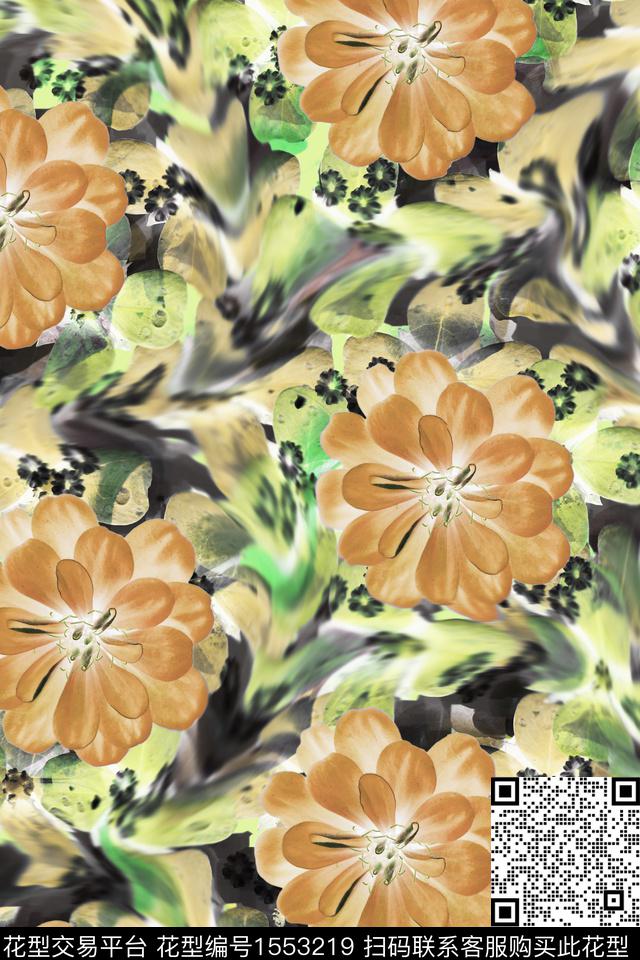 花卉数码花型模糊数码印花花型下载（图片编号: 1553219） - 瓦栏（Walan）