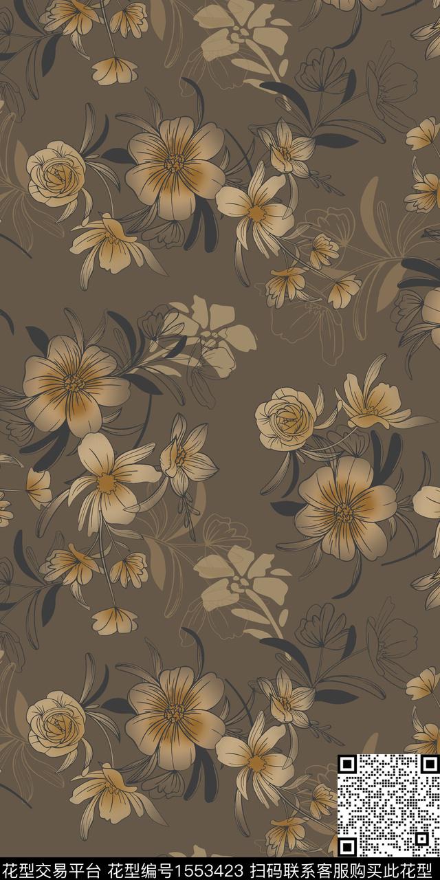 花卉满版散花平面花卉数码印花花型下载（图片编号: 1553423） - 瓦栏（Walan）