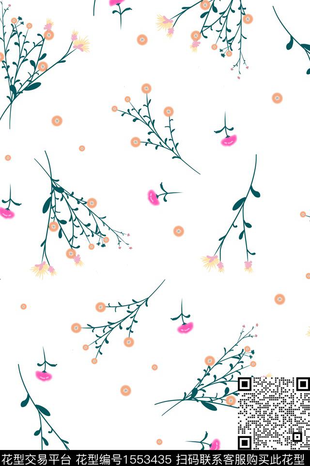 花卉小碎花枝条花数码印花花型下载（图片编号: 1553435） - 瓦栏（Walan）