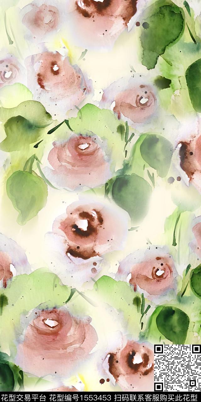 水彩花卉数码印花花型下载（图片编号: 1553453） - 瓦栏（Walan）