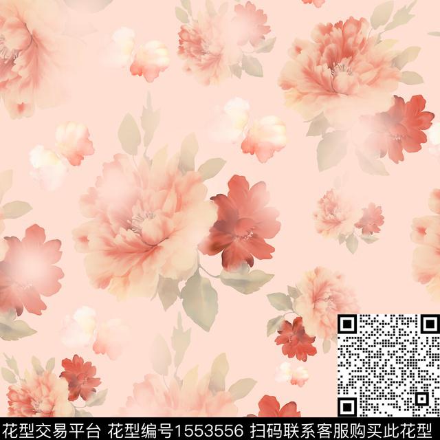 烂花花型水彩花卉数码印花花型下载（图片编号: 1553556） - 瓦栏（Walan）