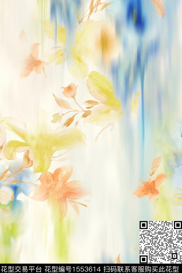 水彩抽象花卉数码印花花型下载（图片编号: 1553614） - 瓦栏（Walan）