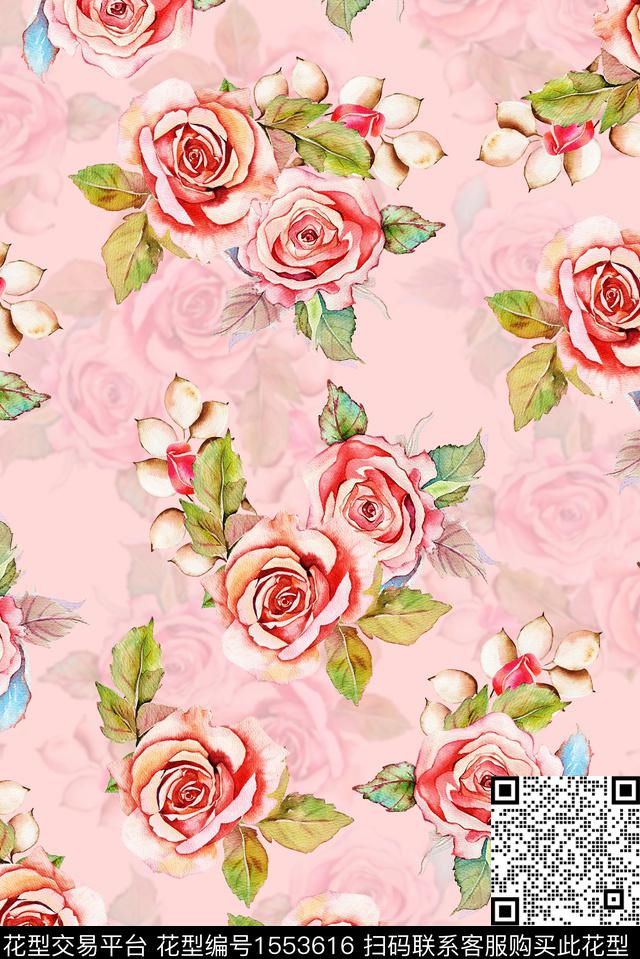 影花花卉玫瑰花数码印花花型下载（图片编号: 1553616） - 瓦栏（Walan）