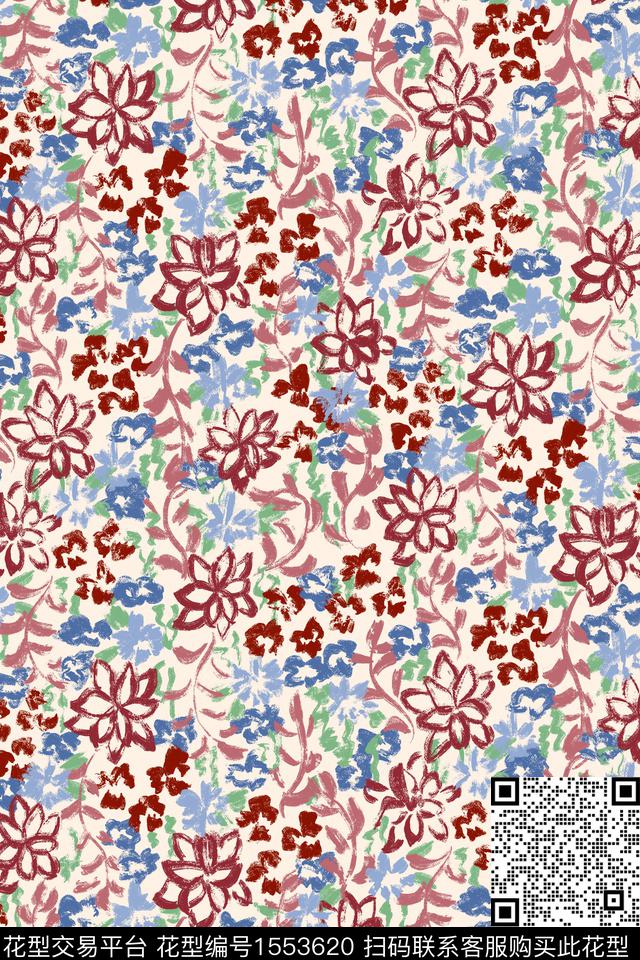 清爽底花卉平面花卉花卉数码印花花型下载（图片编号: 1553620） - 瓦栏（Walan）