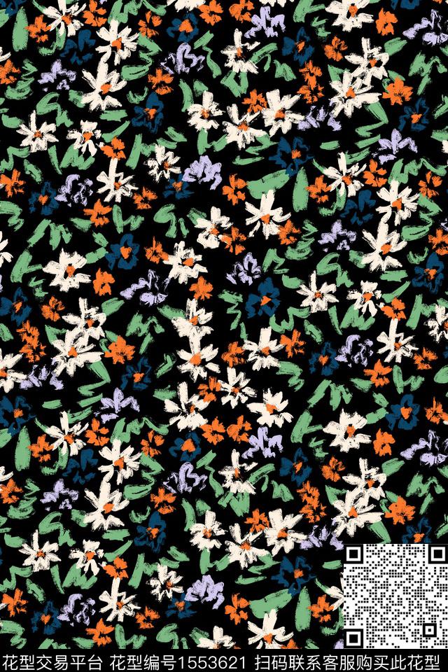 黑底花卉花卉小碎花数码印花花型下载（图片编号: 1553621） - 瓦栏（Walan）