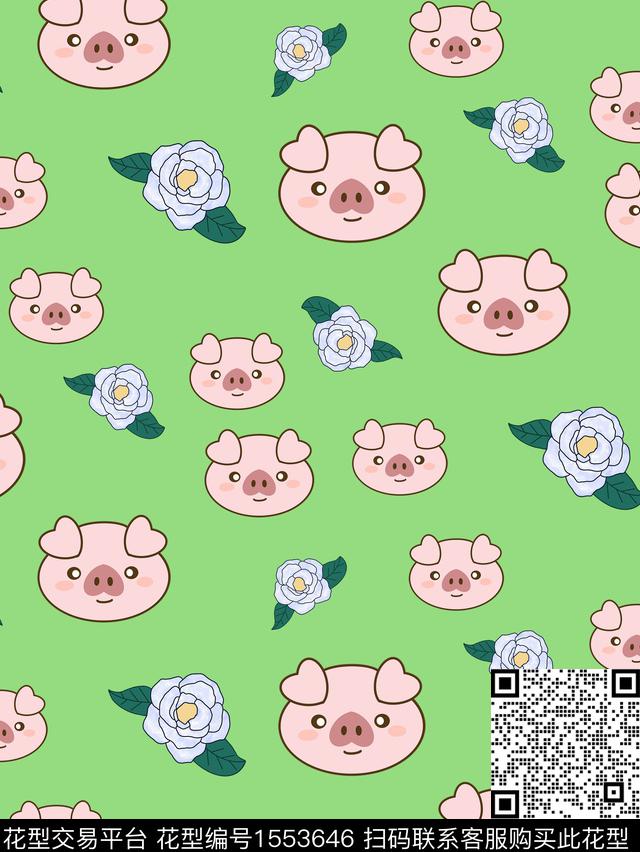动物猪卡通传统印花花型下载（图片编号: 1553646） - 瓦栏（Walan）