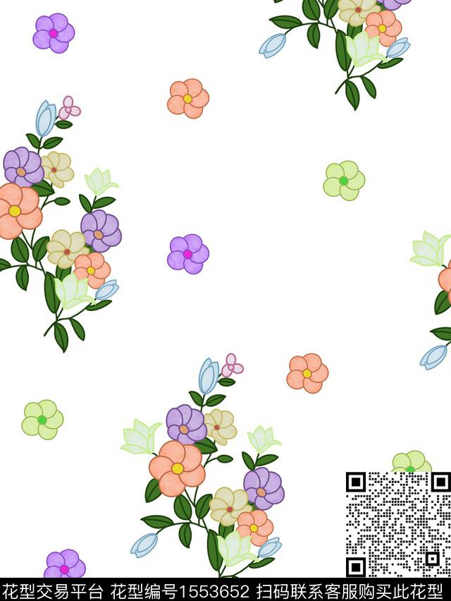 小清新清爽花卉数码印花花型下载（图片编号: 1553652） - 瓦栏（Walan）